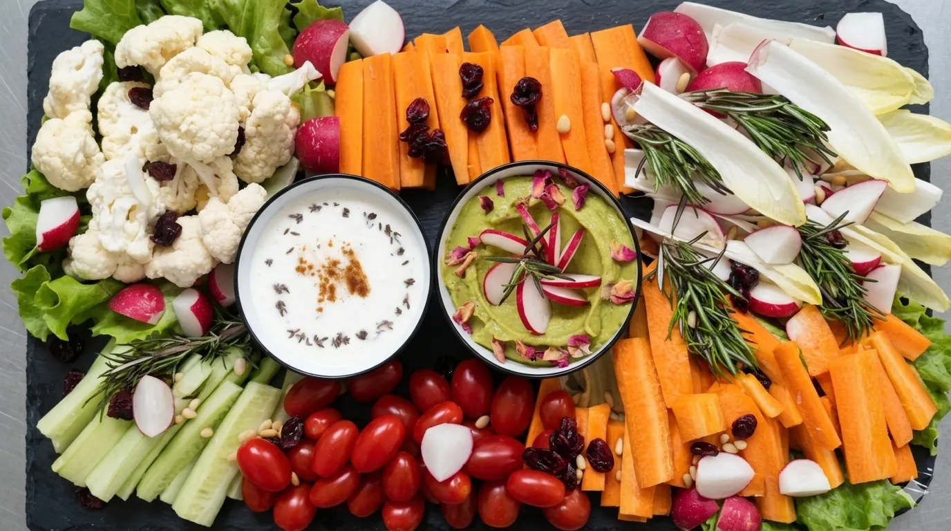 Planche assortiments de Dips et Légumes accompagnée de pain