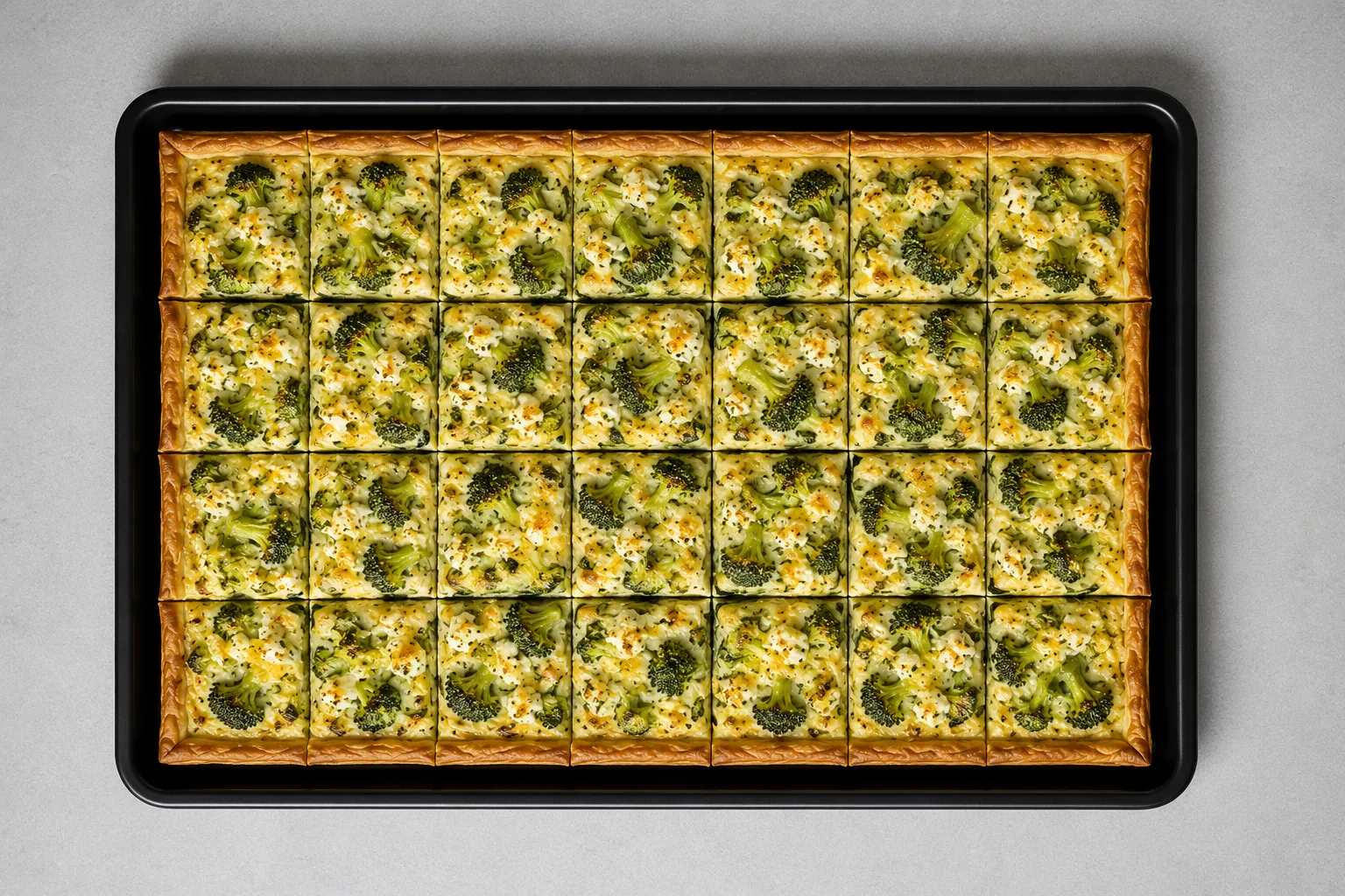Plateau de Tartes fines salées Brocolis, boursins 48 pcs